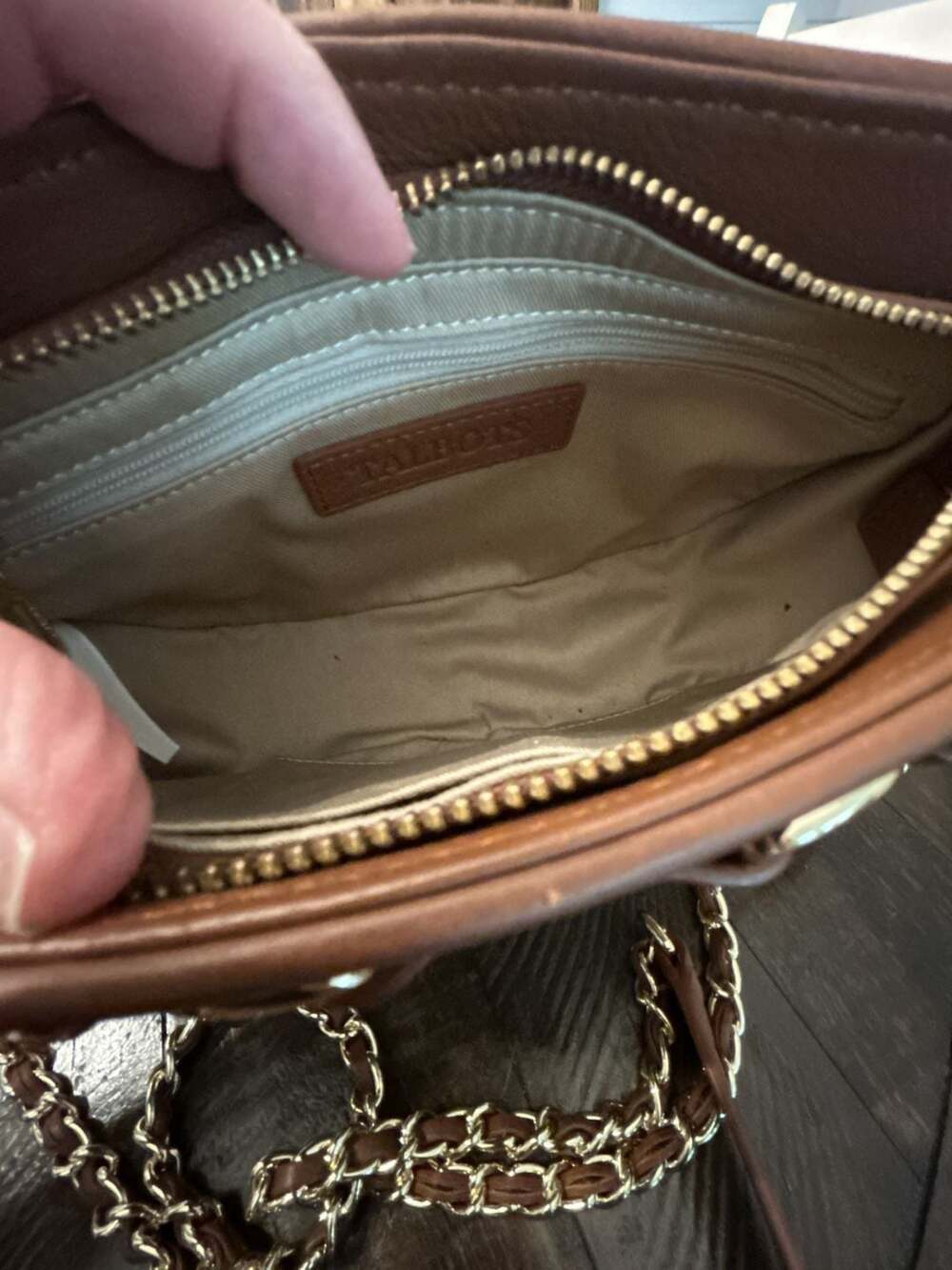 Talbots Brown Croc-Embossed Leather Crossbody Bag with Chain Strap - Picture 4 of 10